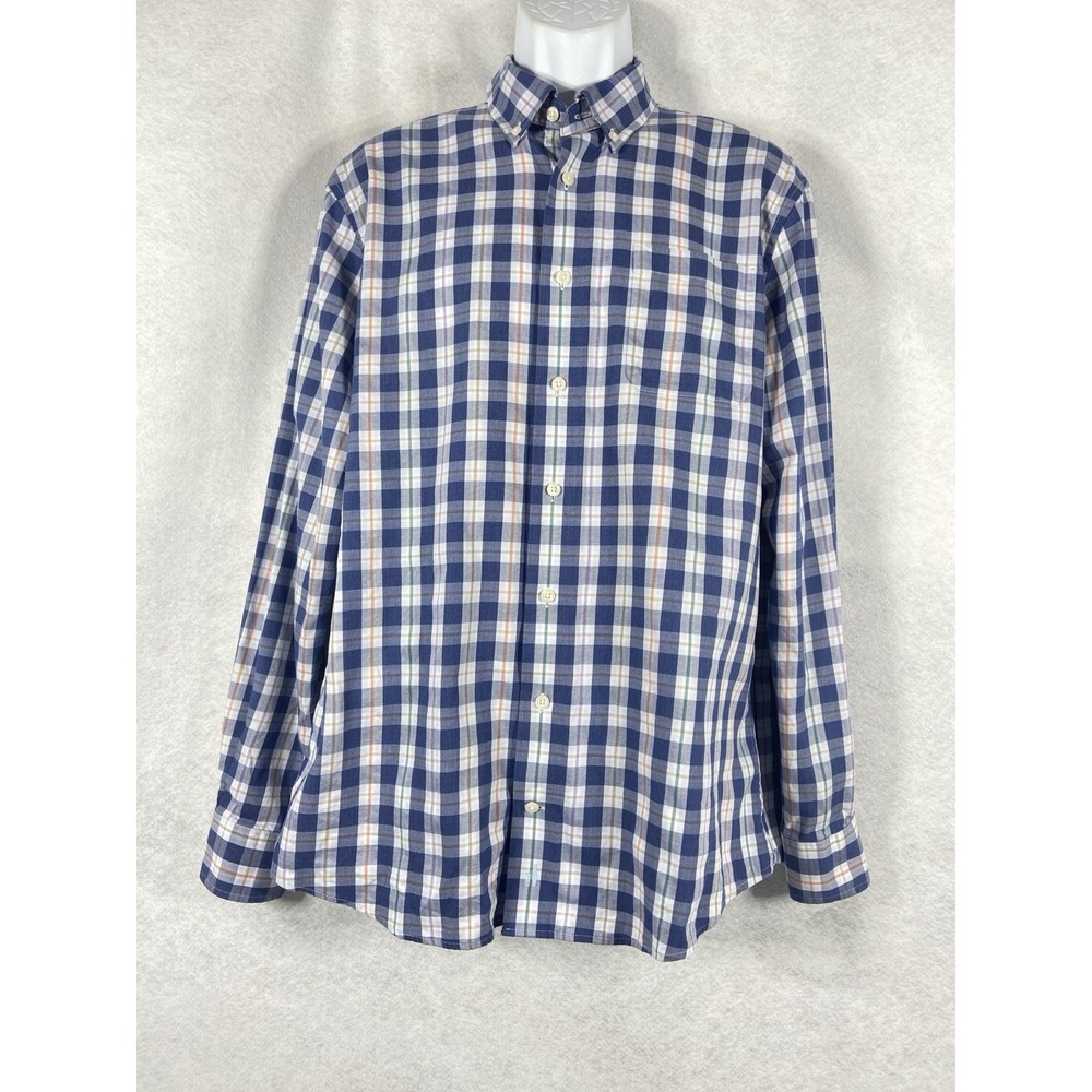 Johnnie‎ O Shirt Men's Large Blue White Button Down Long Sleeve Plaid EUC